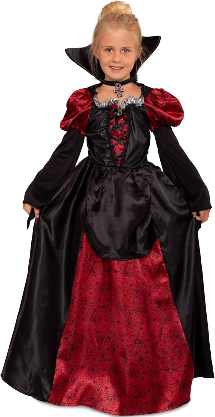 Magicoo Vampir Kostüm Kinder Mädchen Halloween - Vampirkleid mit Kragen & Kette - Vampirkostüm Kind