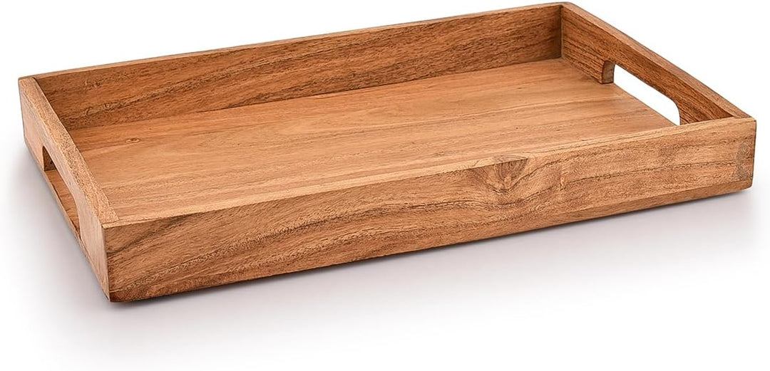 Samhita Serviertablett aus Akazienholz mit Griffen, Serviertablett aus Holz, Snacktablett, ideal für