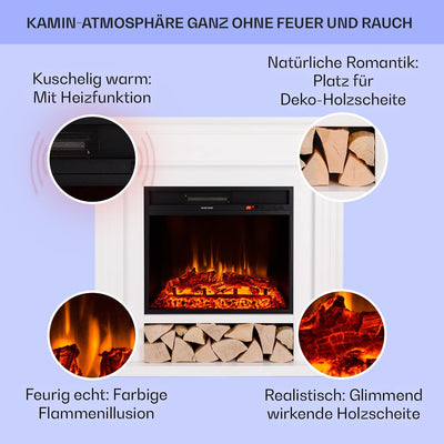 Klarstein Deko Kamin mit LED-Flammen, Elektro-Kamin mit Heizung und Kaminfeuer, 1800W Elektrischer K