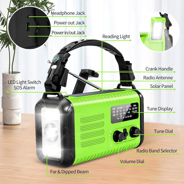 Notfall-Solar-Kurbelradio mit 20.000 mAh, AM/FM NOAA tragbares Wetterradio mit USB-Aufladung, Handy-