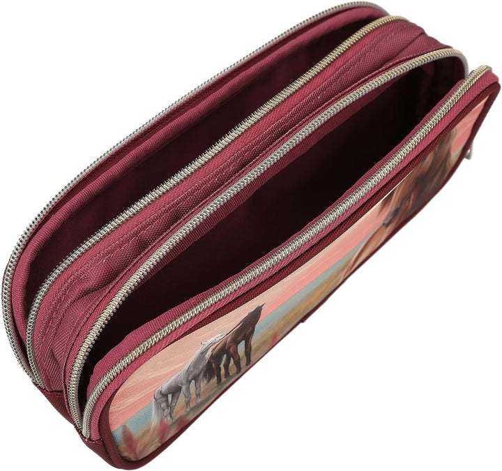 Depesche 13683 Miss Melody Dreamland - Schlampertasche in Beerefarben, mit Pferde Motiv, Federtasche
