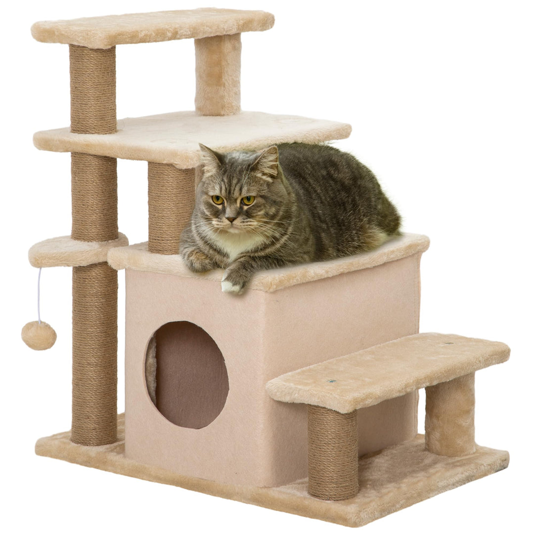 PawHut Hundetreppe 3/4 Stufen 66 cm Hoch Haustiertreppe mit Schlafhöhle, Rampe, Sipielball, Katzentr