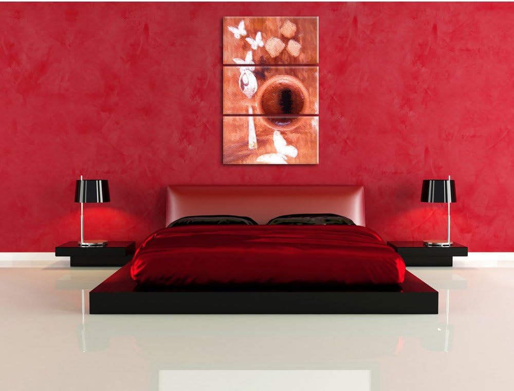 Pixxprint Kaffeetasse mit Schmetterlingen Bunstift Effekt 3-Teiler Leinwandbild 120x80 Bild auf Lein