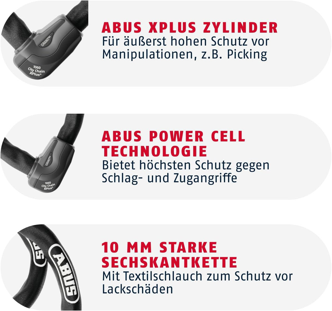 ABUS Kettenschloss Granit CityChain XPlus 1060 – Fahrradschloss aus gehärtetem Stahl – ABUS-Sicherhe