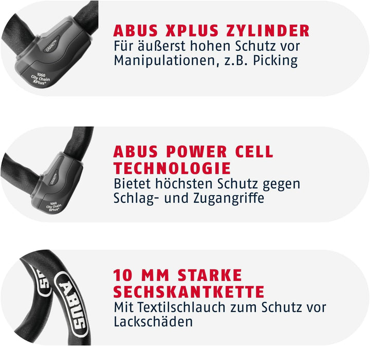 ABUS Kettenschloss Granit CityChain XPlus 1060 – Fahrradschloss aus gehärtetem Stahl – ABUS-Sicherhe
