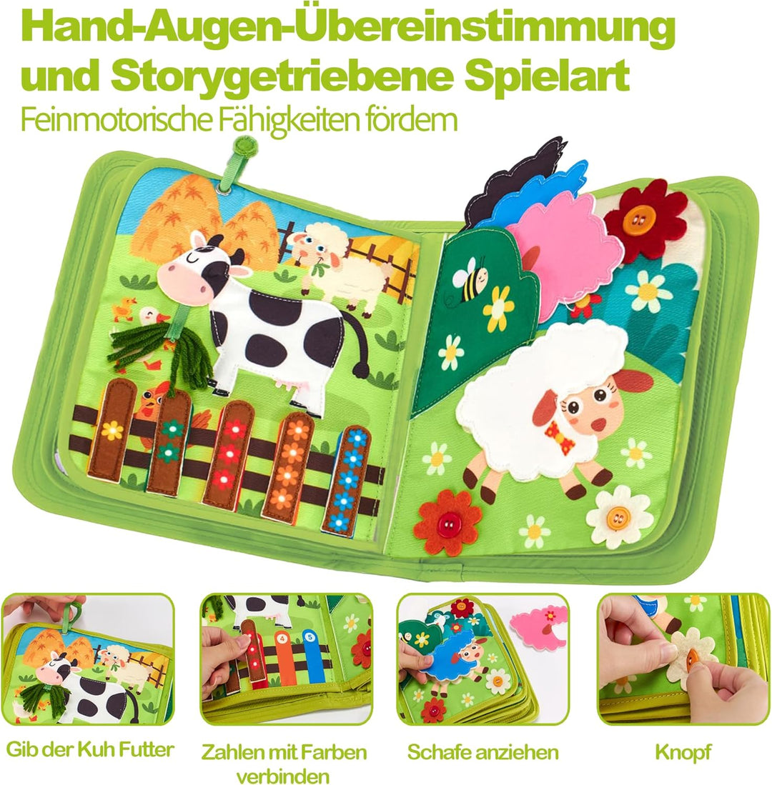 KOGMOW Busy Board Montessori Spielzeug ab 1 Jahr, Quiet Book mit Bauernhof Thema, Montessori Spielze