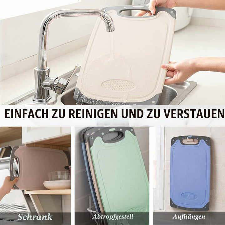Schneidebrett Set 3 Stück, Schneidebrett Kunststoff mit Saftrillen &amp; Knoblauchpresse Rille, Rutschfe