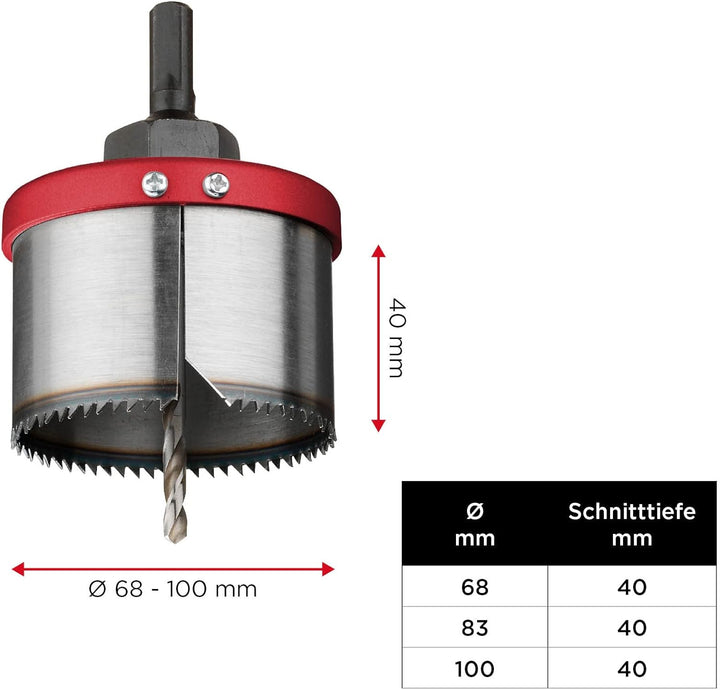 kwb Mehrkranzlochsäge aus Wolframstahl Ø 68, 83 und 100 mm mit guter Schnittleistung, langer Lebensd