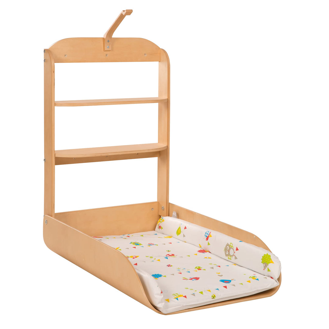 roba Wandwickeltisch natur - Klappbares Wickelregal aus gebogenem Holz gebogen + Wickelunterlage Wal