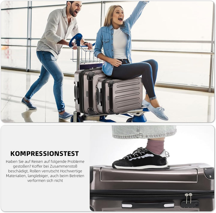 BEIBYE Hartschalen Koffer Trolley Rollkoffer Reisekoffer 4 Zwillingsrollen Polycabonat (Coffee, 76cm