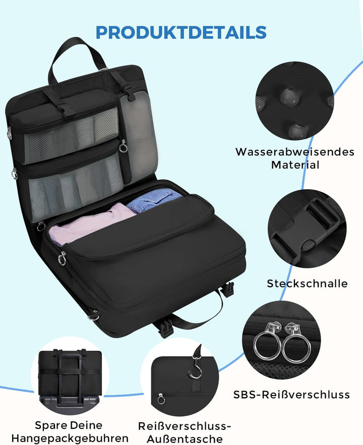 WANDF 6-in-1 Packing Cubes Koffer Organizer mit 360°-Aufhängehaken, Wasserabweisende Packwürfel Komp