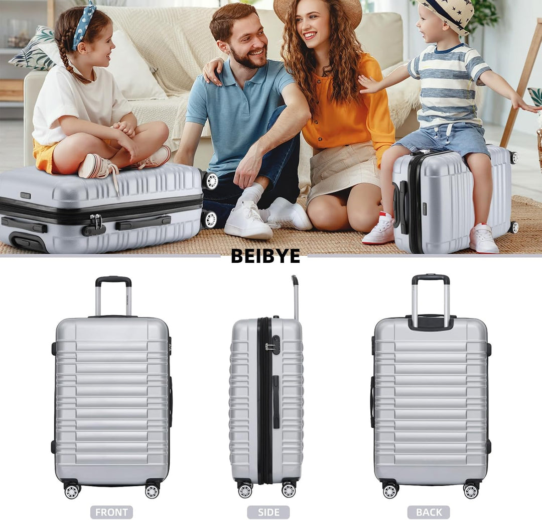 BEIBYE Hartschalen Koffer Trolley Rollkoffer Reisekoffer Zwillingsrollen Kofferset (Silber, Set) Sil