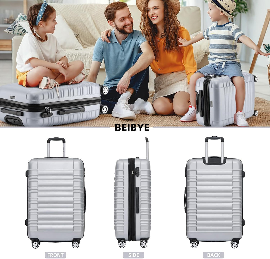 BEIBYE Reisekoffer 2088 Hartschalekoffer Gepäck Koffer Trolley Set, Kofferset in 14 Farben (Silver)
