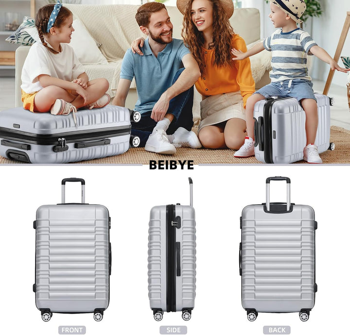 BEIBYE Reisekoffer 2088 Hartschalekoffer Gepäck Koffer Trolley Set, Kofferset in 14 Farben (Silver)