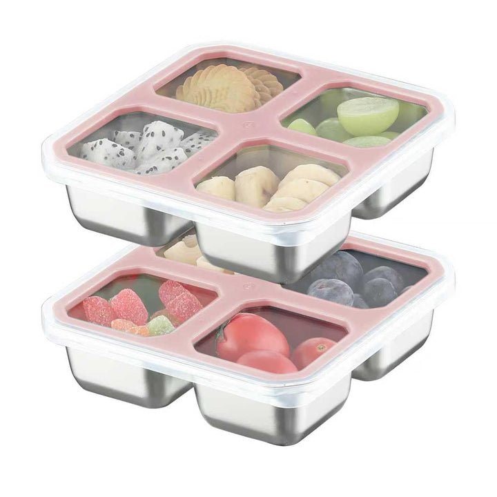 Misichao Edelstahl Snackbox mit 4 Fächern, 400ML Snackdose Kinder, Brotdose Erwachsene, Lunchbox Spü