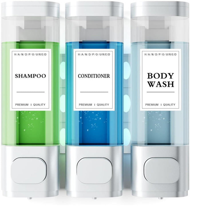 3-Kammer-Wand Shampoo Spender für Dusche Jeweils 300 ml, Duschgel Spender Wand Ohne Bohren für Badez