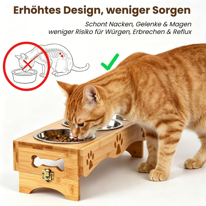 JAZUIHA Katzennapf erhöht, 3er-Set Futternapf, 2 Höhen verstellbar, Katzen Futterstation mit 3 Edels