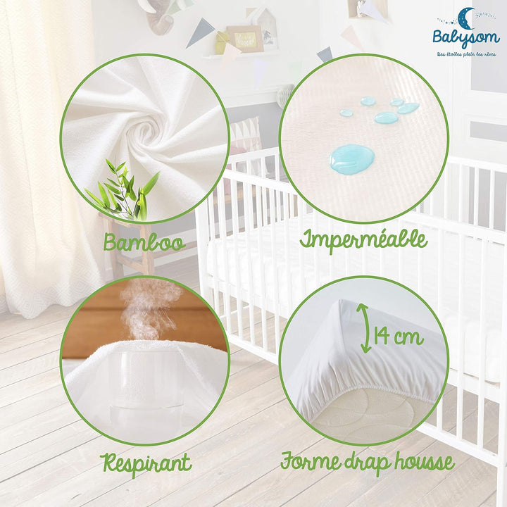 Babysom - Baby Matratzenschoner | Kinder Matratzenauflage - Bambus - 60x120 cm - Naturfaser - Wasser