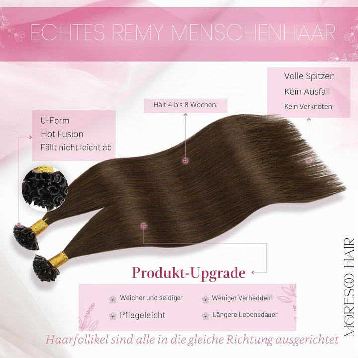 Moresoo 14 Zoll Bondings Remy Echthaar Extensions Braun Pre Bonded U Tip Extensions Echthaar Keratin