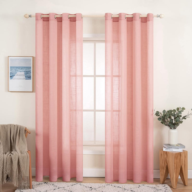 MIULEE 2er Set Voile Vorhang Sheer Leinenvorhang mit Ösen Transparente Leinen Optik Gardine Ösenscha