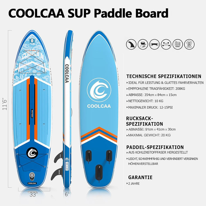 COOLCAA SUP Board, 355cm (Extra Gross) Stand Up Paddling Board, Aufblasbares Stand-Up Paddle Board m