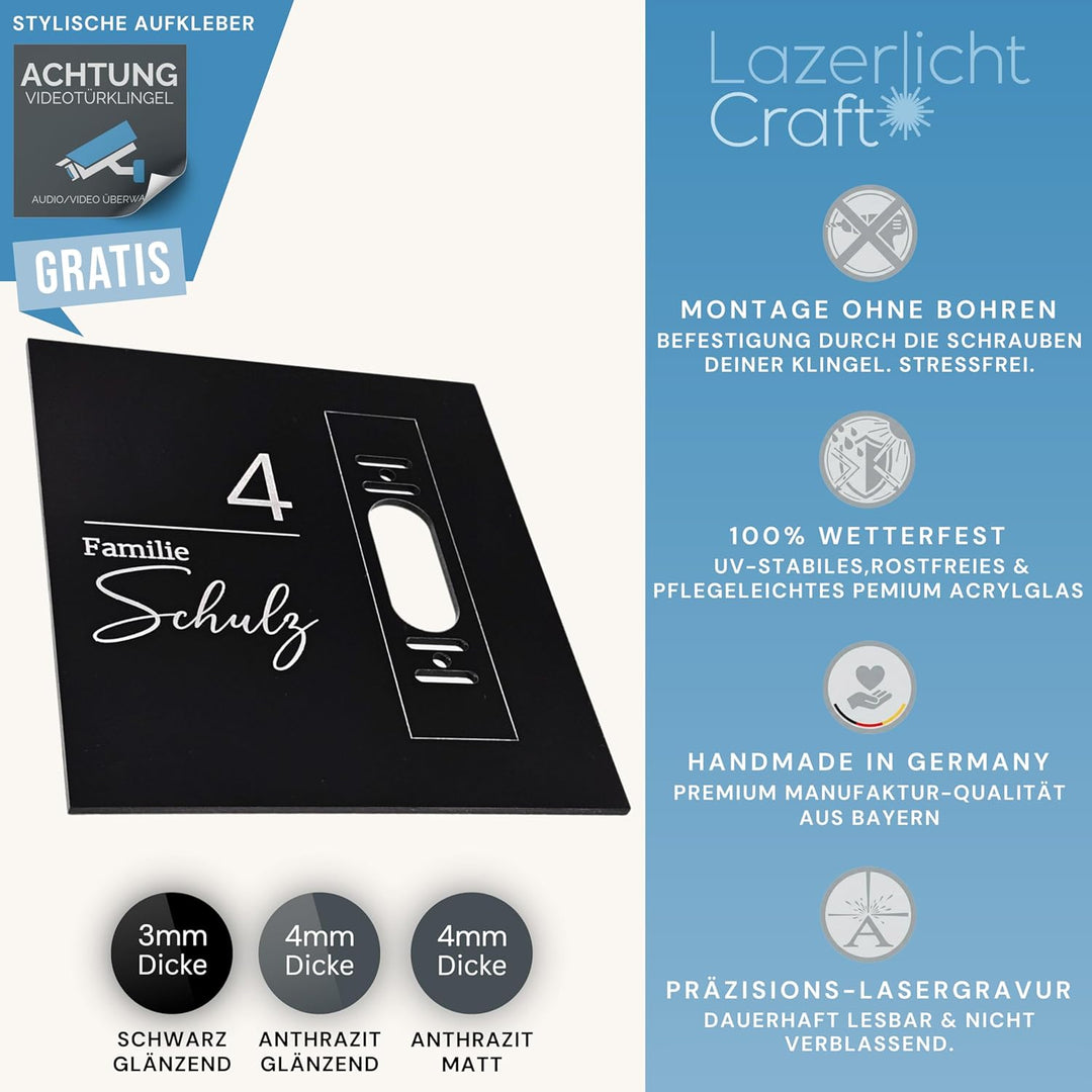 Klingelschild passend für Ring Videotürklingel Pro Kabel (Wired Video Doorbell Pro, neueste Generati