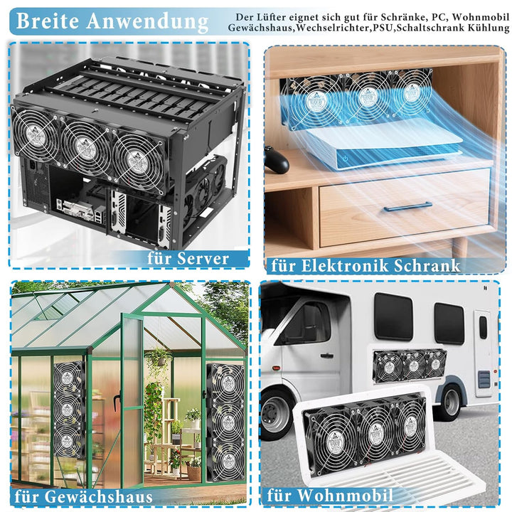 GDSTIME Grosser Luftstrom 3 x 120mm Lüfter 230V 220V betriebener AC Axial Lüfter Dual kugellager 120