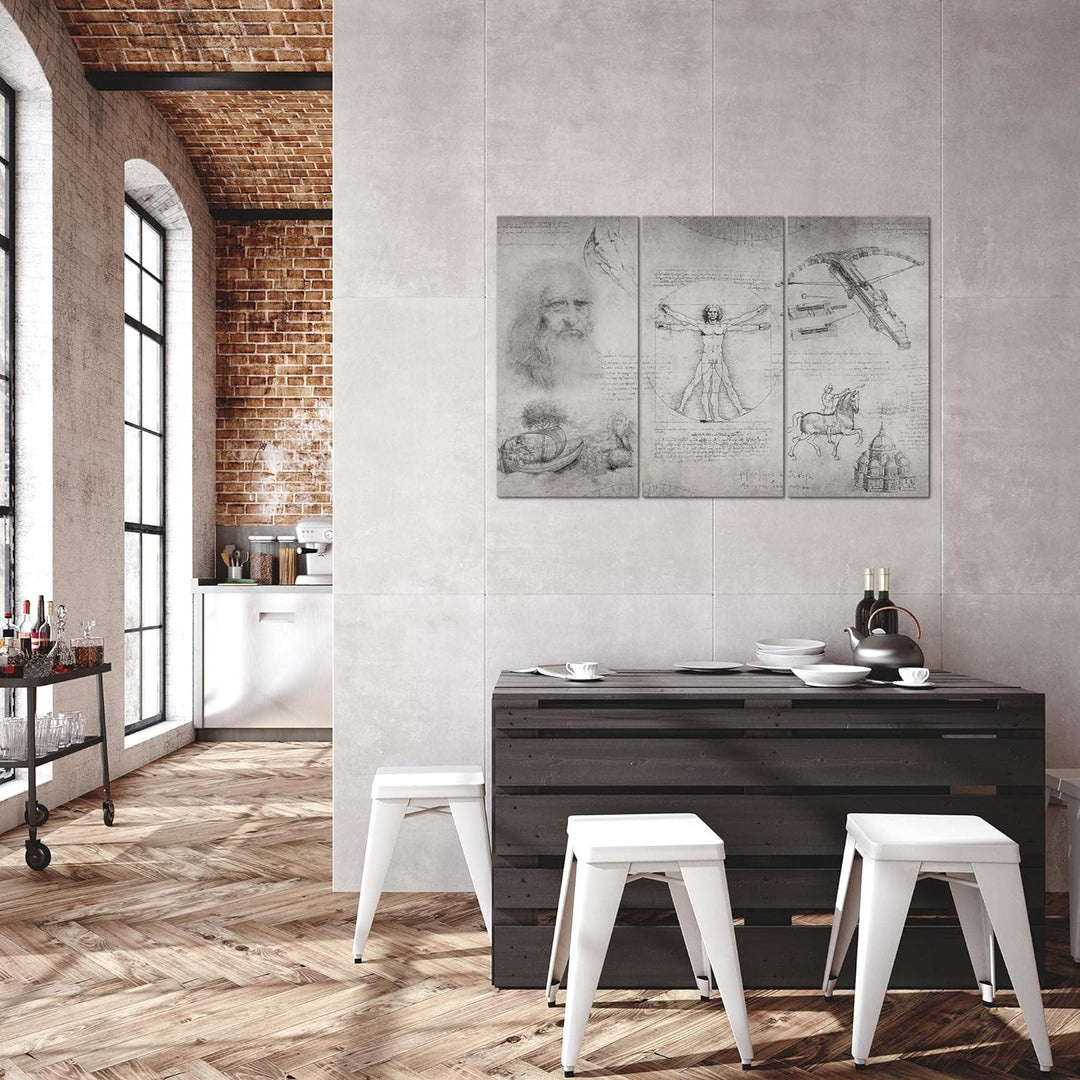 Runa Art Wandbilder Leonardo Da Vinci Bild XXL Wohnzimmer Schlafzimmer Grau Skizze Renaissance 120 x