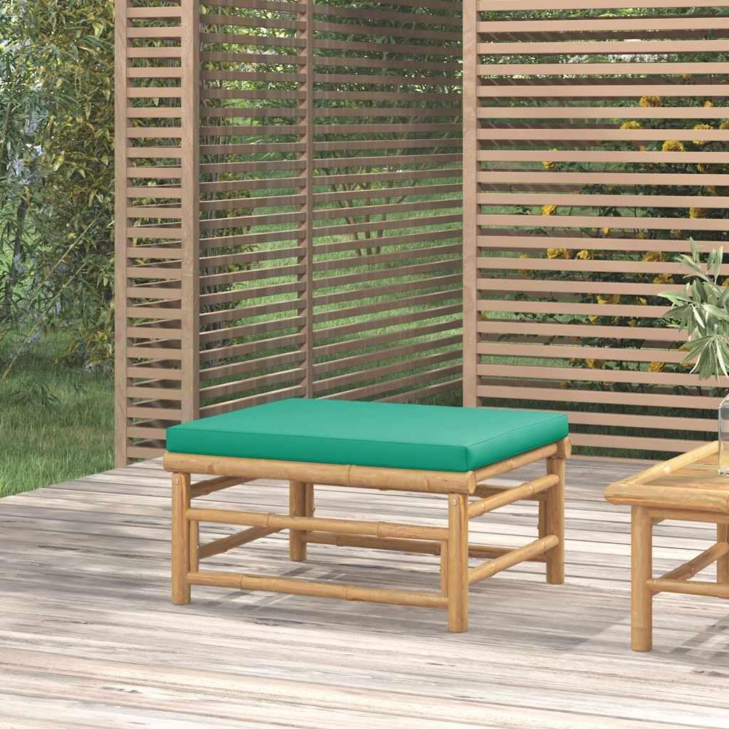 vidaXL Gartenhocker mit Grünem Kissen Bambus Fusshocker Grün, Fusshocker Grün