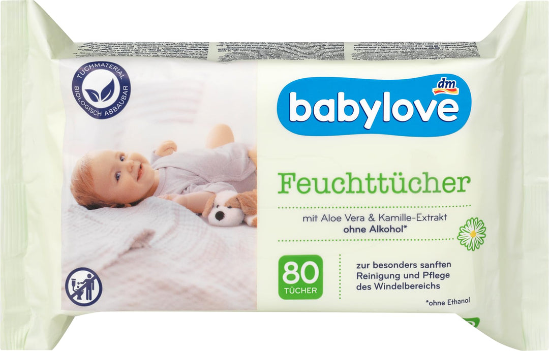 Babylove Feuchttücher und co (12x 80 Tücher, Aleo Vera & Kamille Tücher) 12x 80 Tücher Aleo Vera & K