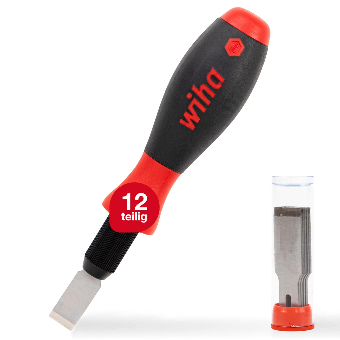 Wiha Universalschaber Set SoftFinish® 12 teilig I mit 10 Ersatzklingen, 13 mm breit I Entfernen von