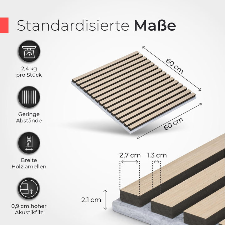 Akustikpaneele Holz – 3er-Set | 60x60cm | Echtholz Eiche & Akustikfilz Grau – 3D Wandpaneele für Sch