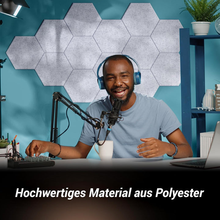 Hexagon Akustikpaneele selbstklebend 18 Stücke, TONOR Schallabsorber Schallschutz Wandpaneele Selbst