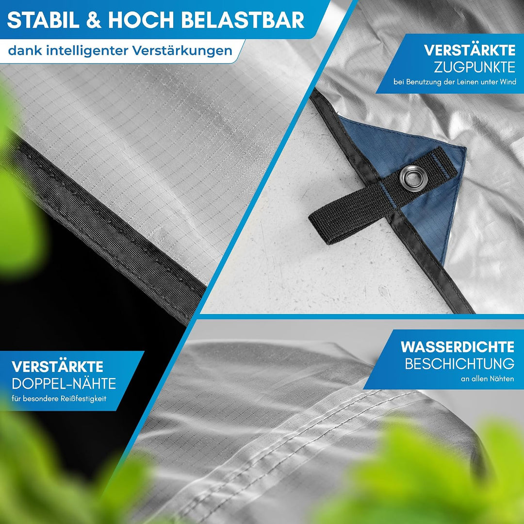 NORDMUT® Tarp 3x3/4m wasserdicht für optimalen Regen- und Sonnenschutz – Robuste Zeltplane kleines P