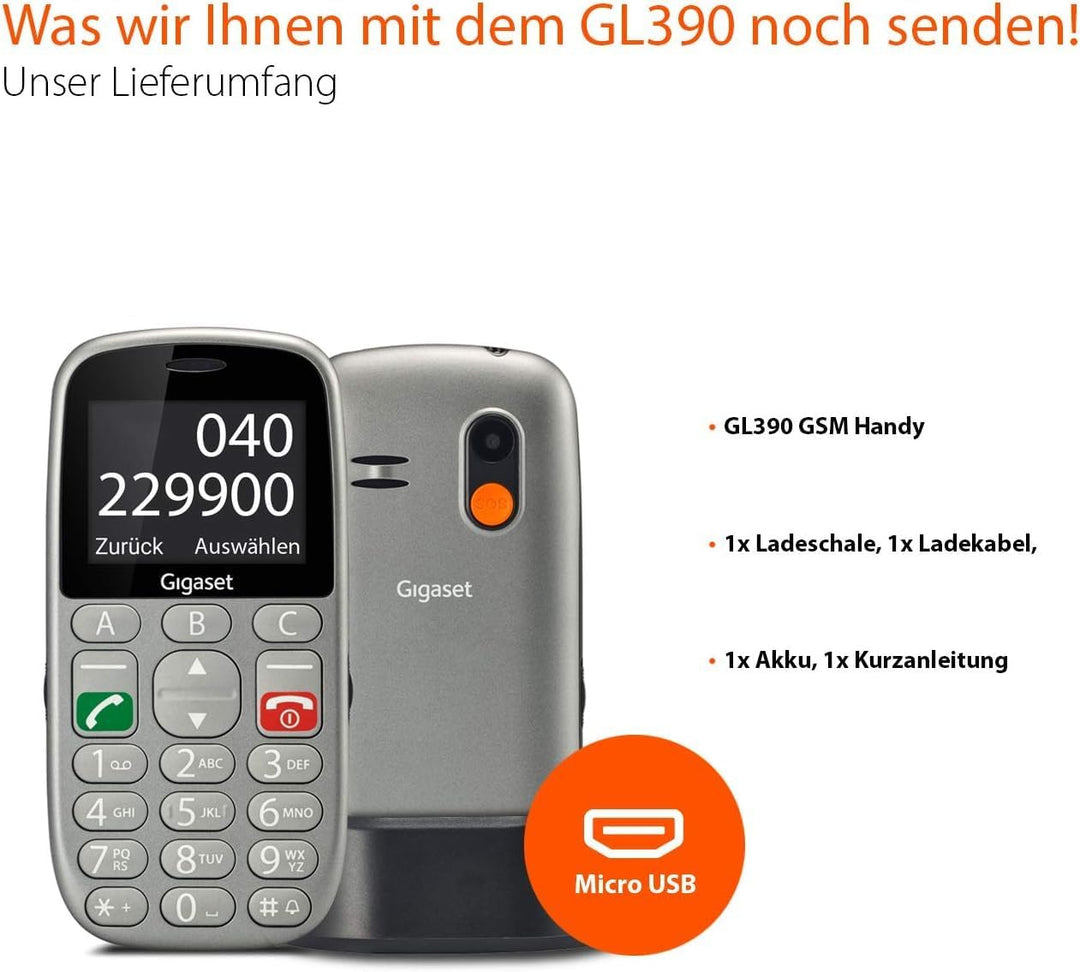 Gigaset GL390 GSM - Senioren Handy mit SOS-Notruf-Taste - grossem 2,2 Zoll Farbdisplay - einfache Be