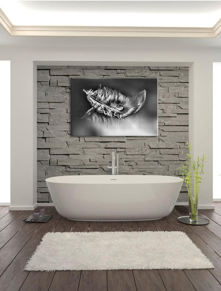 Pixxprint Wassertropfen auf Feder als Leinwandbild | Grösse: 100x70 cm | Wandbild | Kunstdruck | fer