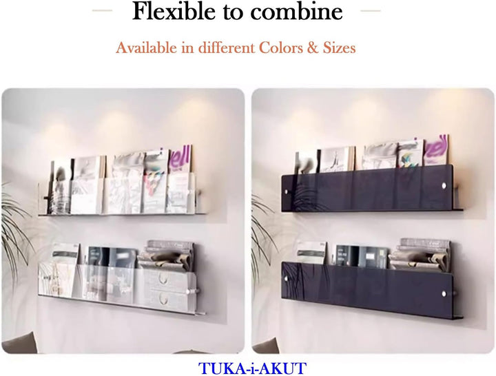 TUKA-i-AKUT 80cm Länge Wand Prospekthalter Acryl Extra Stark, Zeitschriftenhalter Wandregale für Zei