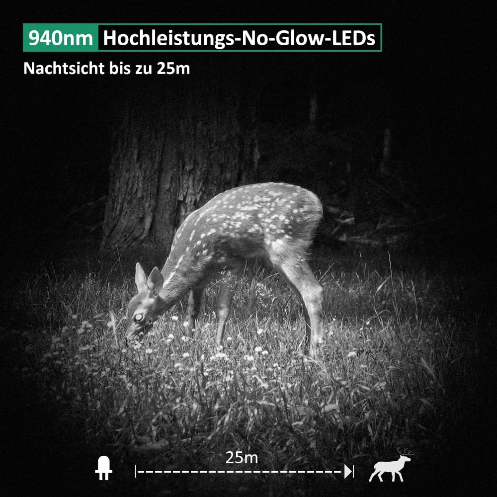GardePro E6 Wildkamera WLAN Antenne 24MP 1296P mit Bewegungsmelder Nachtsicht No Glow Infrarot 940nm