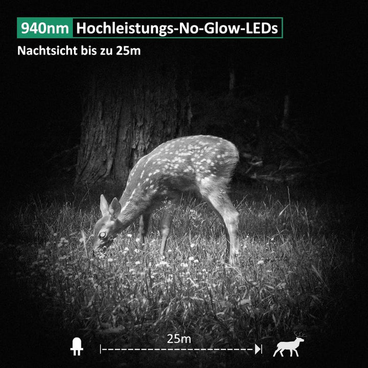 GardePro E6 Wildkamera WLAN Antenne 24MP 1296P mit Bewegungsmelder Nachtsicht No Glow Infrarot 940nm