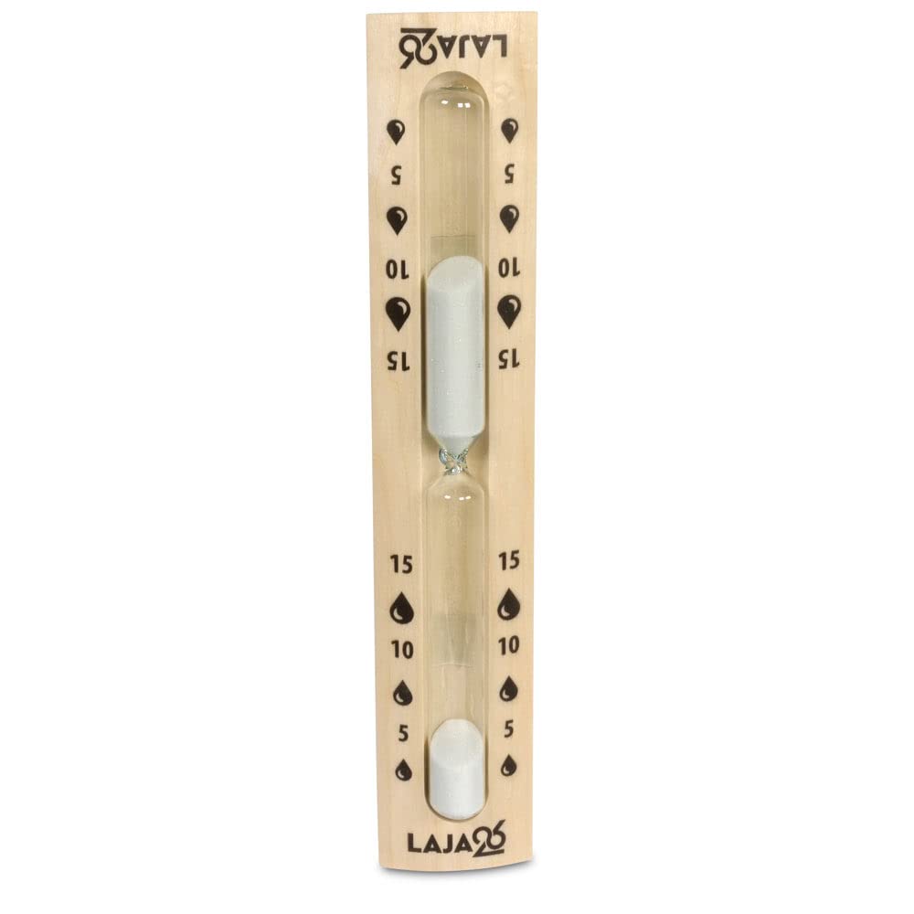 LaJa26 Sauna Sanduhr "Konvex" weisser Sand - FSC Espenholz - Drehgestell aus Holz zur Montage an der