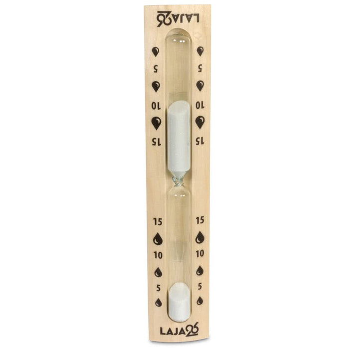 LaJa26 Sauna Sanduhr "Konvex" weisser Sand - FSC Espenholz - Drehgestell aus Holz zur Montage an der