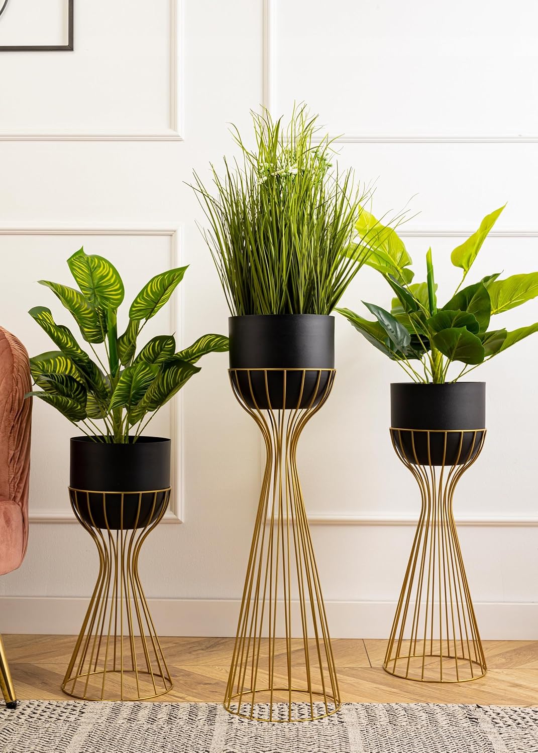 HowHomely Moderne Blumenständer Metall 68 cm Hoch mit Schwarz Blumentopf Rund 18 cm Ø auf Robuste Go