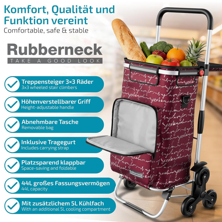 Rubberneck Einkaufstrolley - Klappbarer Einkaufswagen - Kühlfach - Höhenverstellbarer Griff - Rot, R