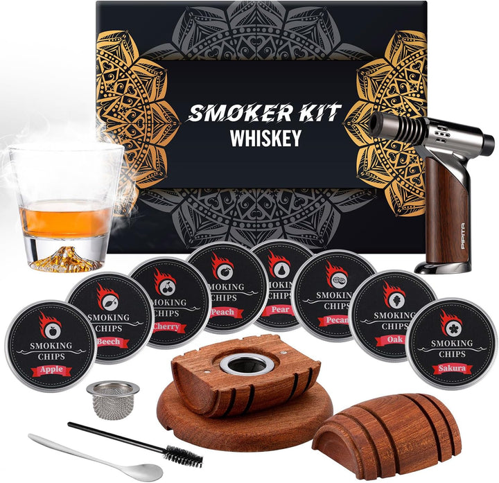 Cocktail-Räucher-Kit mit Fackel, Whisky-Räucher-Set mit 8 Geschmacksrichtungen Räucherholzchips, Alt