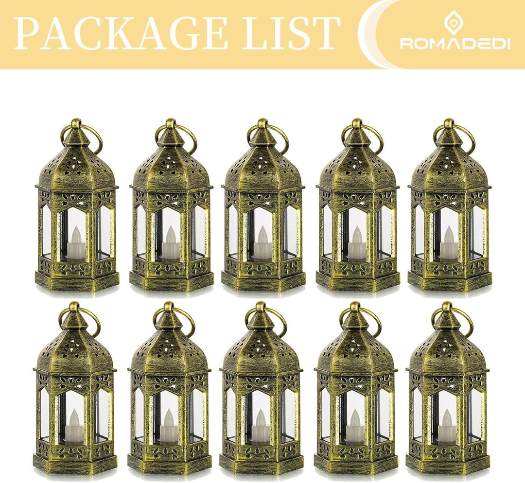 Romadedi Laterne Gold Hochzeit Tischdeko - 10er Set Mini Laterne zum Aufhängen, mit LED Kerzen für P
