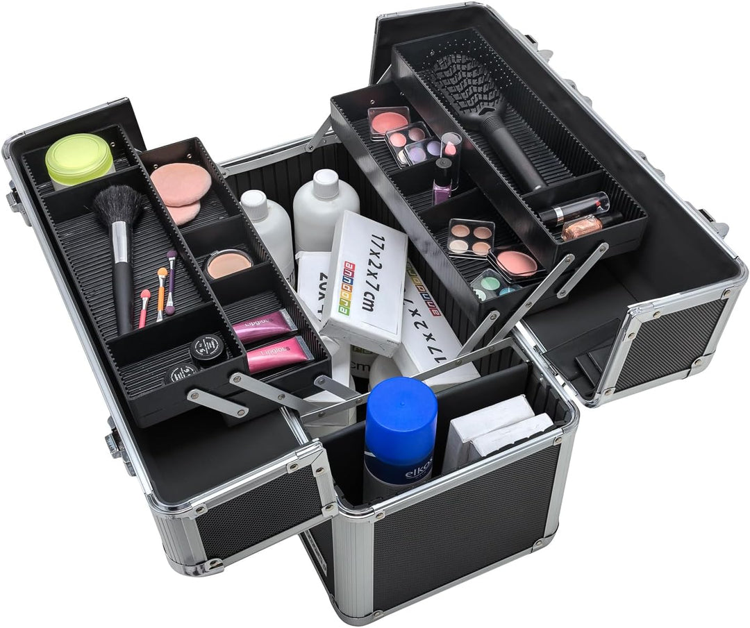 anndora® Werkzeugkoffer 24L Präsentationskoffer Etagenkoffer Schwarz + Schlüssel, Schwarz