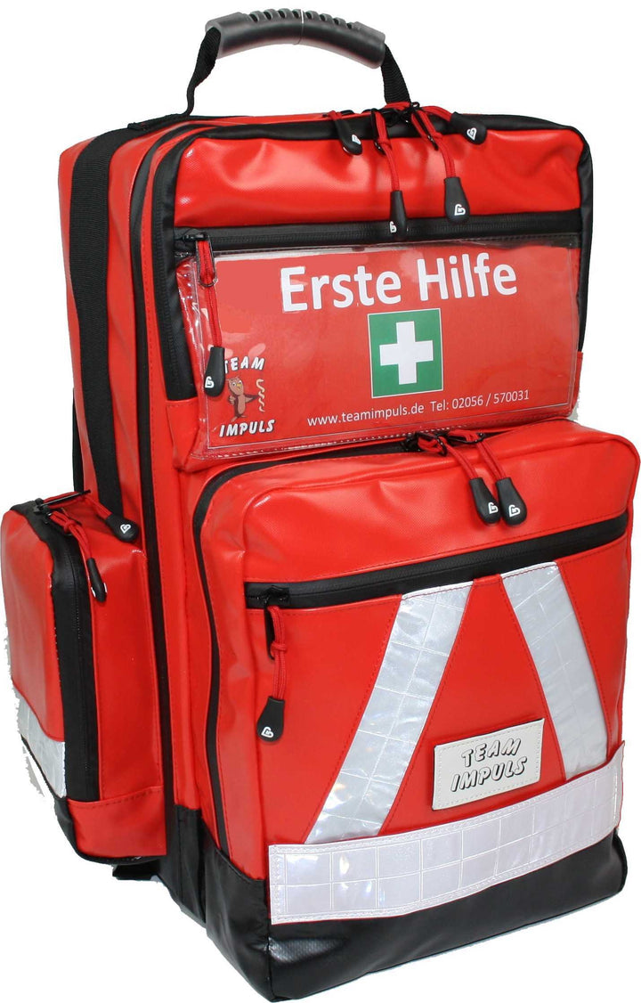 Bexamed Notfallrucksack Medicus ca. 23 LITER Volumen - LEER - rot aus Plane - mit Waterstop Reissver