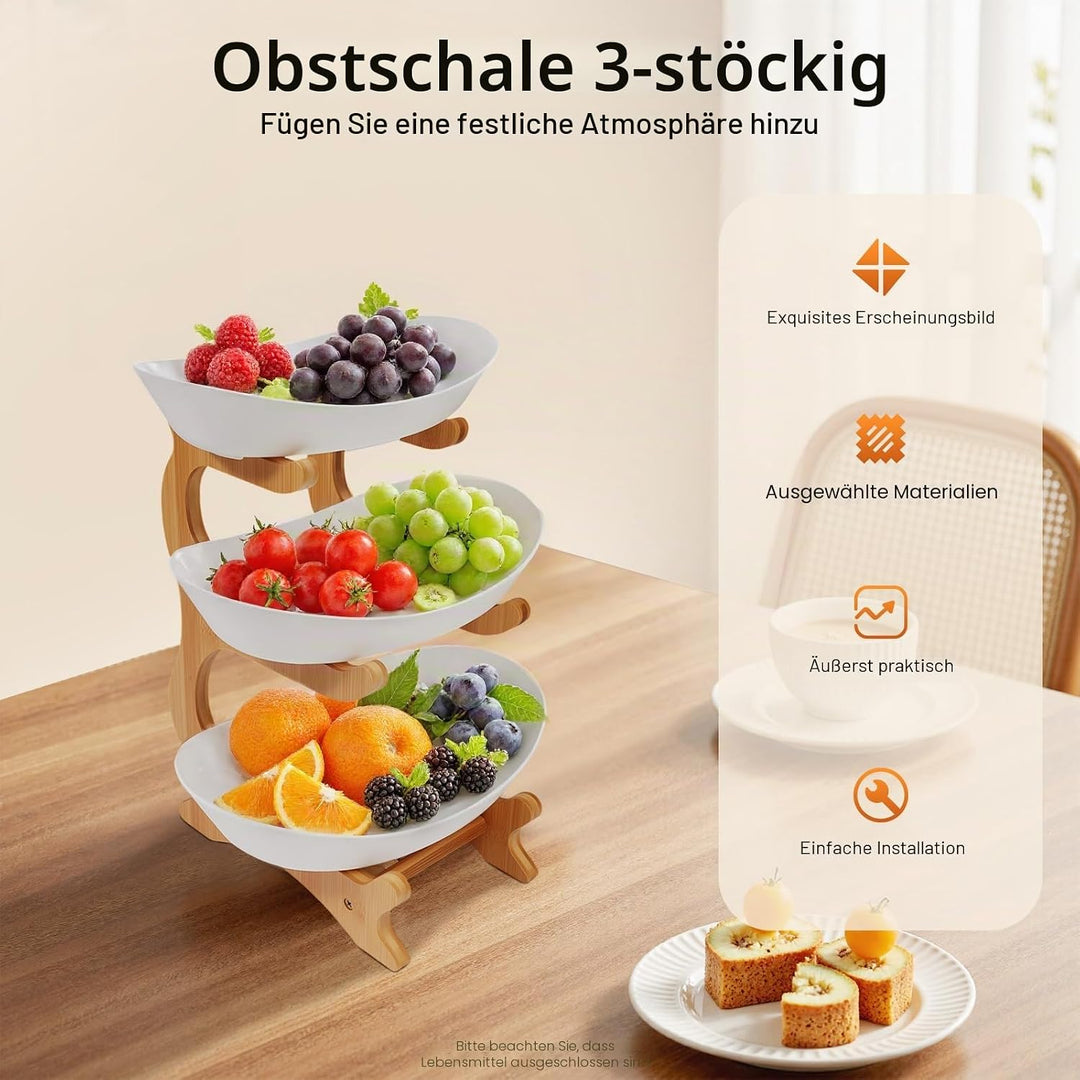 Obstschalen Obst Etagere 3 Stöckig Obstteller Oval Bambusholz Ständer Obstkorb Bambus Stand Inhaber,