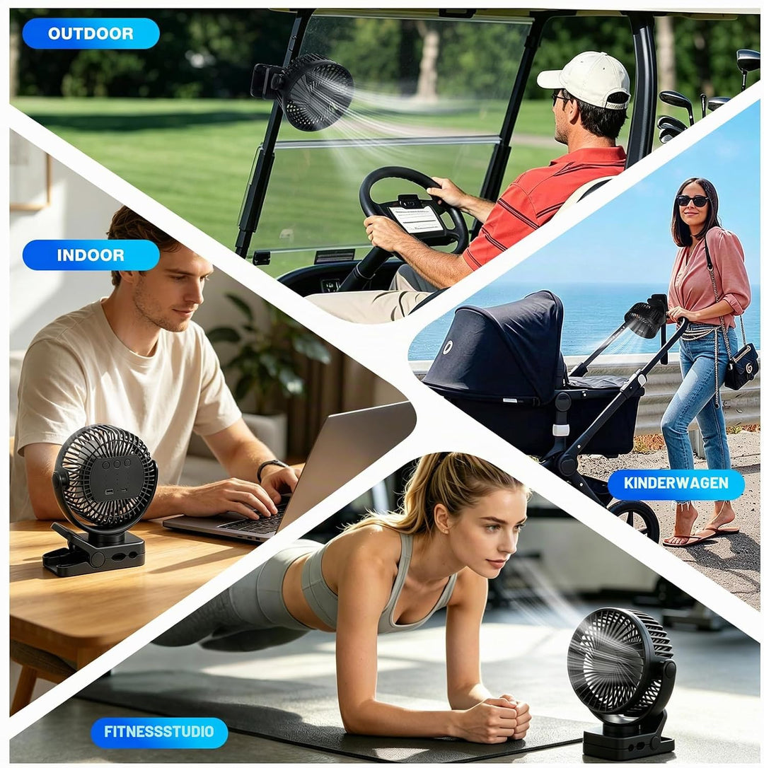 Camping Ventilator, 12000 MAh Mini USB Ventilator, 360° Drehung Tischventilator, 3 Geschwindigkeiten