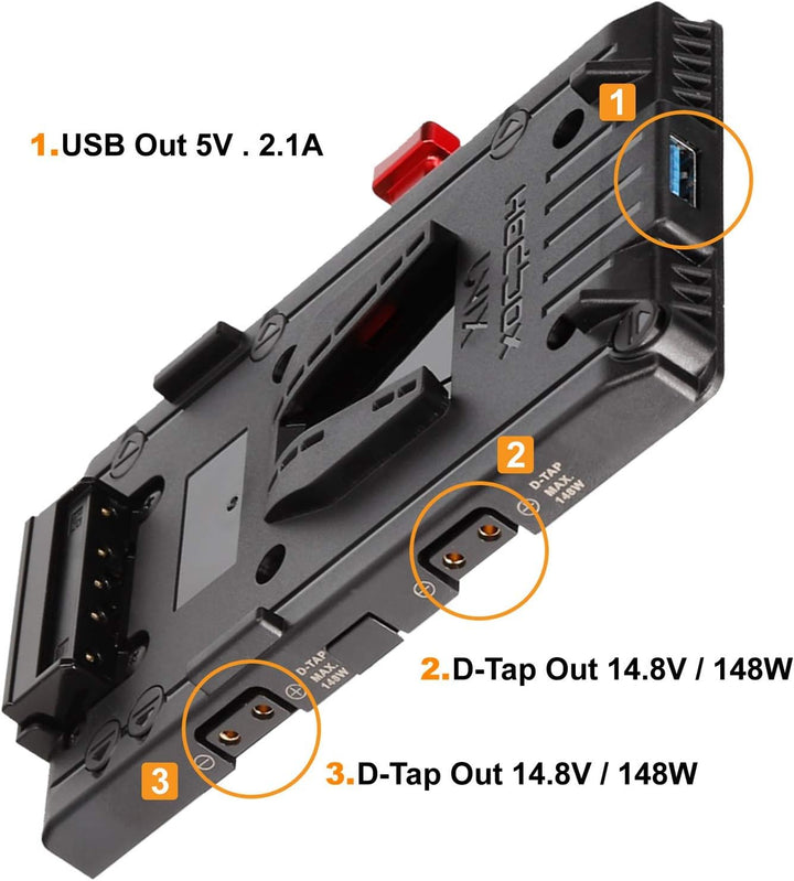 HEDBOX Unix-LPE6 - V-Mount Akkuplatte mit 3X D-Tap und USB, für Canon EOS Cameras, Anschlusskabel (L